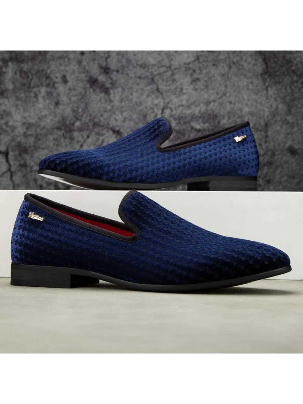 Meijiana Men's Blue03 Velvet Loafer Embossed Pattern Slip On Tuxedo Dress Shoes